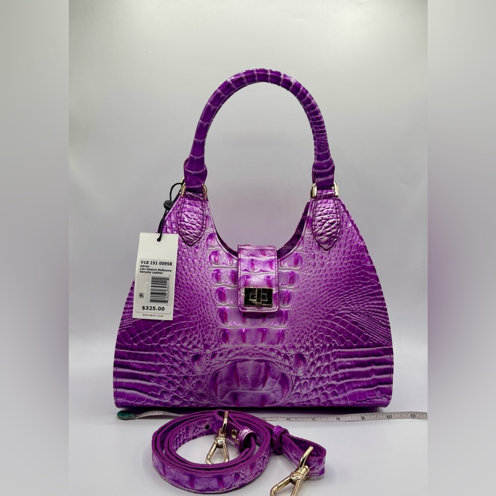 NWT Brahmin Adrian Satchel Lilac Essence Melbourne Crocodile Leather Bag - Picture 11 of 15